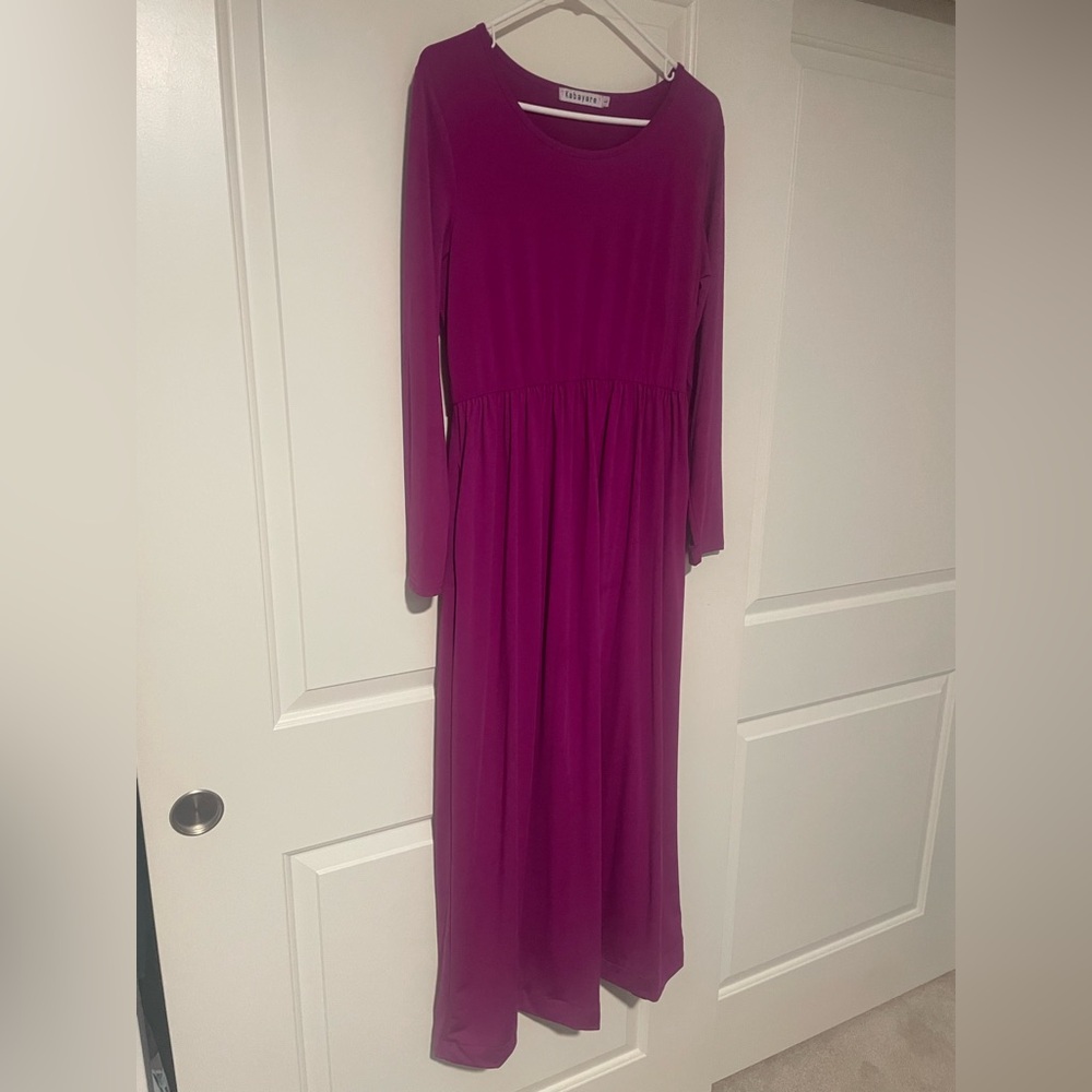 🩷Magenta/Fusha Color Long Sleeve Dress W pockets🩷 - Picture 2 of 7